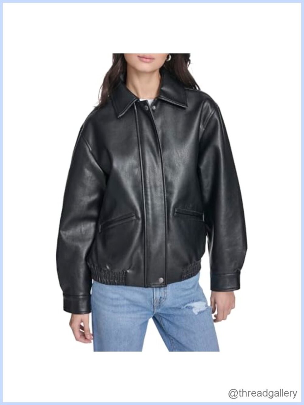 Faux Leather Relaxed Fit Bomber Jacket Snap Front
